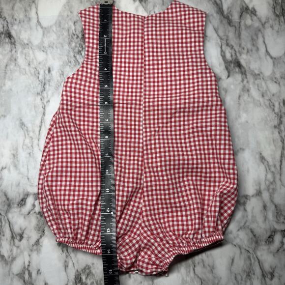 VTG Bow Peep Baby Boy 6 Mo Red White Fire Truck Smocked Cotton Bubble Fireman - Picture 6 of 6